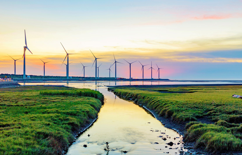 offshore wind at sunset