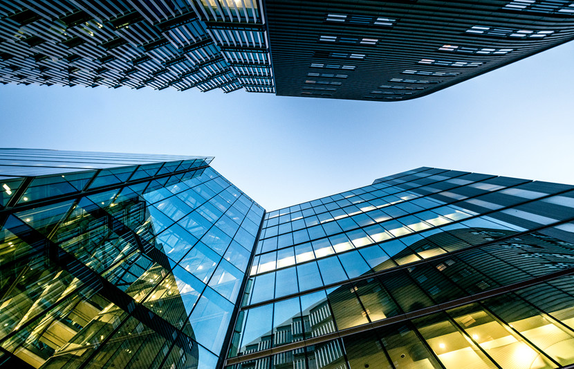 Exterior glass façade commercial city building