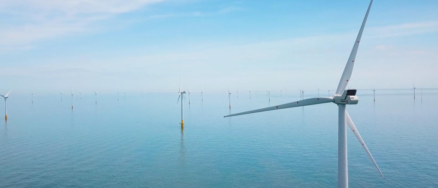 A view of wind turbines offshore wind farm