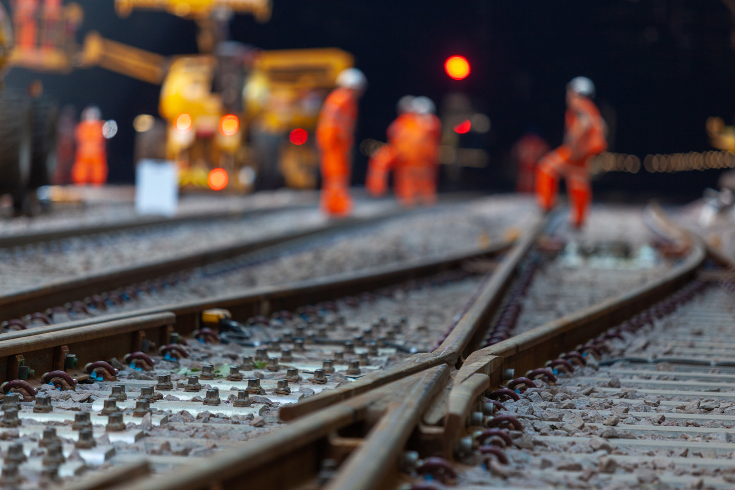 Workers at rail construction site