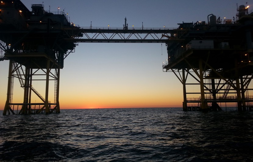 offshore rig at sunset