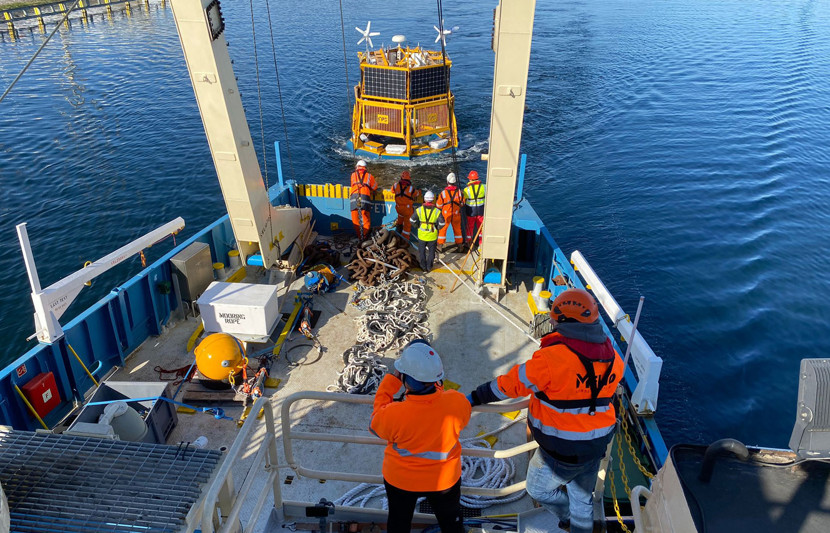 RPS MetOcean team being towed out to sea, March 2022 on Poland LiDAR buoy deployment