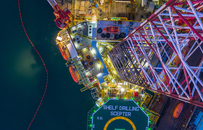 Aerial View Offshore Platform At Night