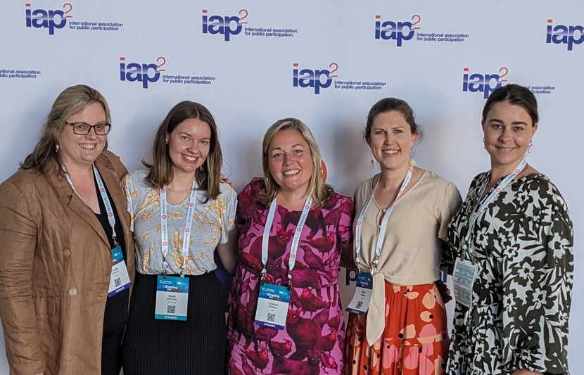 Trudie Parsons, Lucy Temple-Smith, Dusk Johnston, Elise Gidley, Marlee Wendt at 2023 IAP2 Conference